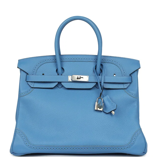 Hermès Birkin Ghillies 35 Bleu Paradise Clemence, Evercolor Palladium Hardware in Blue Clemence leather from Madison Avenue Couture