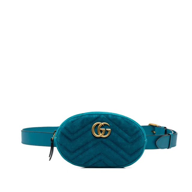 Blue Gucci GG Marmont Matelasse Velvet Belt Bag in Blue Velvet from Designer Revival