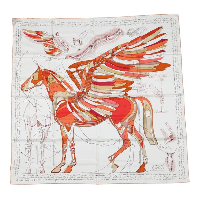 Carre Geant, HERMES Pegasus Size 140 White/Brique/Red Silk100% in White from GALLERY RARE