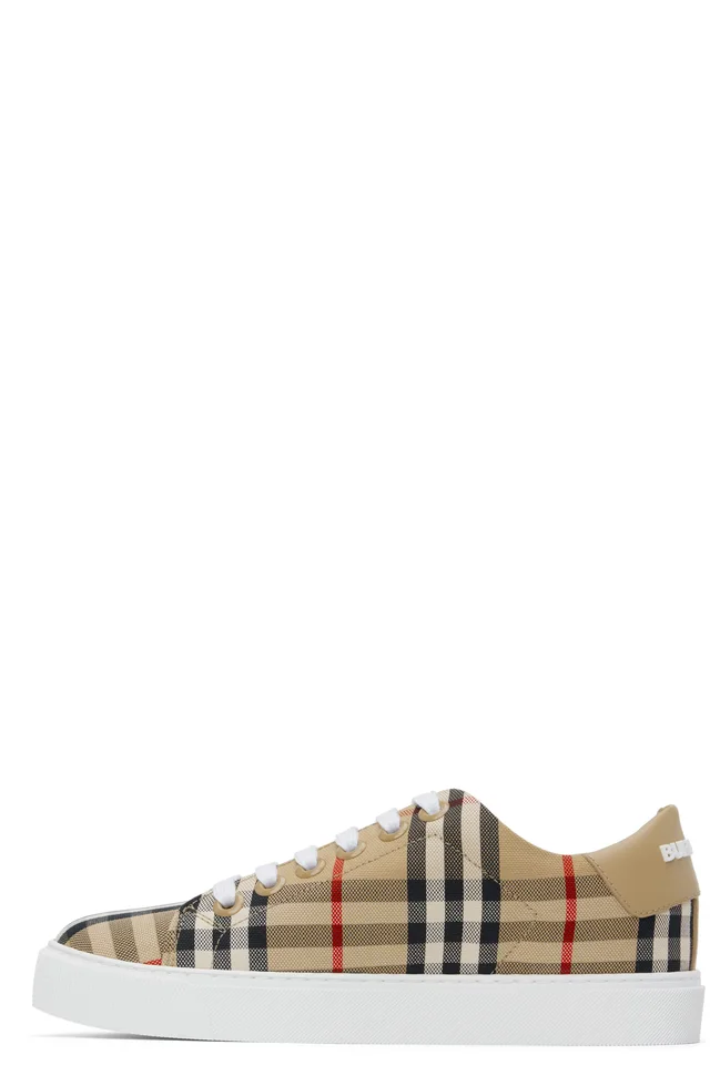 Burberry Beige Check & Leather Sneakers, photo 3 of 5 from SSENSE