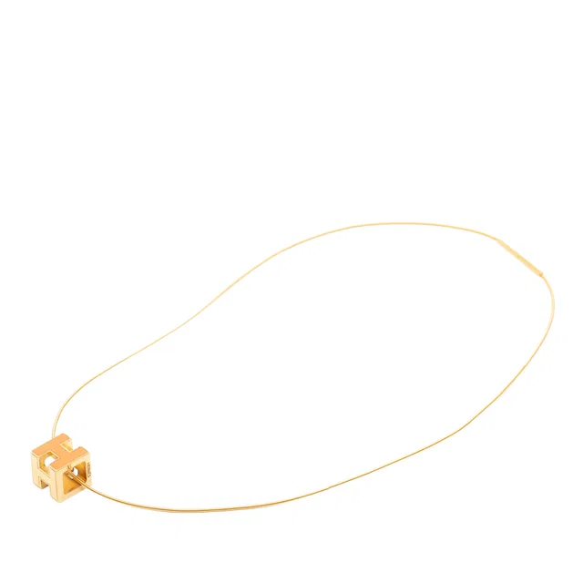 Gold Hermès Gold Plated Lacquered Cage d H Pendant Necklace in Gold from Designer Revival