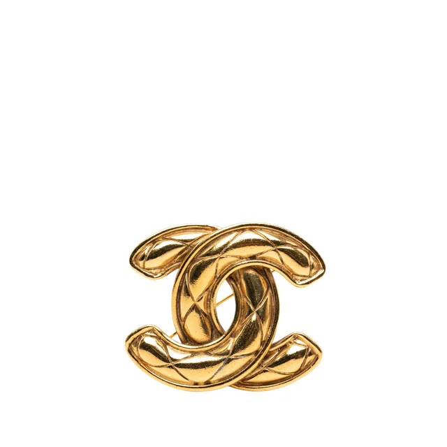 Gold Chanel CC Gold Plated Quilted Brooch in Gold from Designer Revival