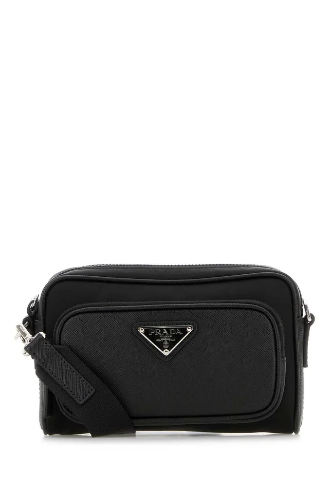 Prada Re-Nylon And Leather Crossbody Bag — Black Poliammidericiclata-vitello in Black Nylon from HEWI