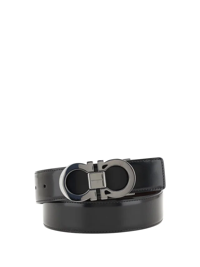 Ferragamo Gancini Belt — Black Calf Leather Bos Taurus in Black Calfskin from HEWI