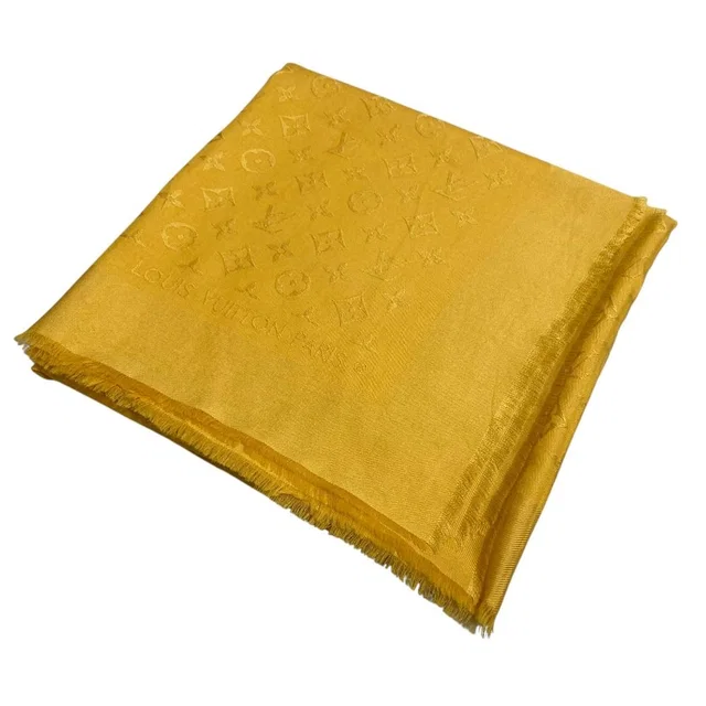 Louis Vuitton Silk Wool Shawl Monogram Yellow Scarf in Yellow Silk from The Reluxe
