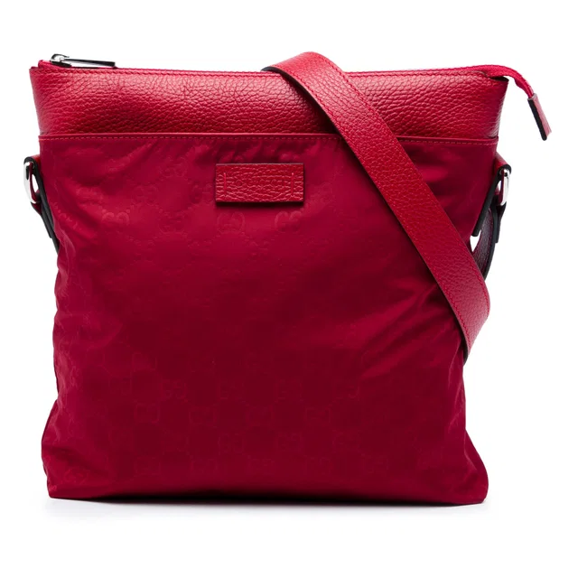 Red Gucci GG Nylon Flat Messenger Bag in Red Nylon from Designer Revival