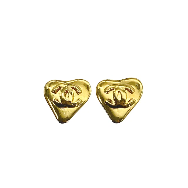 Chanel Vintage Earrings Cocomark Heart Gold Accessory 93P in Gold from Luxury Promise