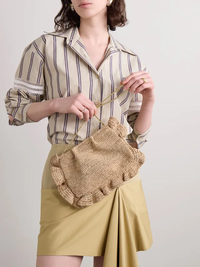 LOEFFLER RANDALL Mavis ruffled raffia shoulder bag in Beige, photo 2 of 2 from NET-A-PORTER (Canada)