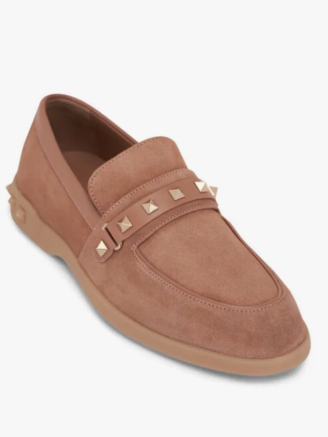 Valentino Garavani Leisure Flows Rockstud Suede & Leather Loafer Sz in brown|neutral Suede from Poshmark