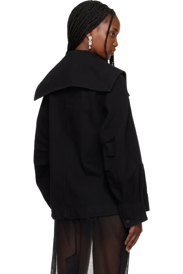 Simone Rocha Black Sailor Collar Workwear Bow Denim Jacket, photo 3 of 4 from SSENSE