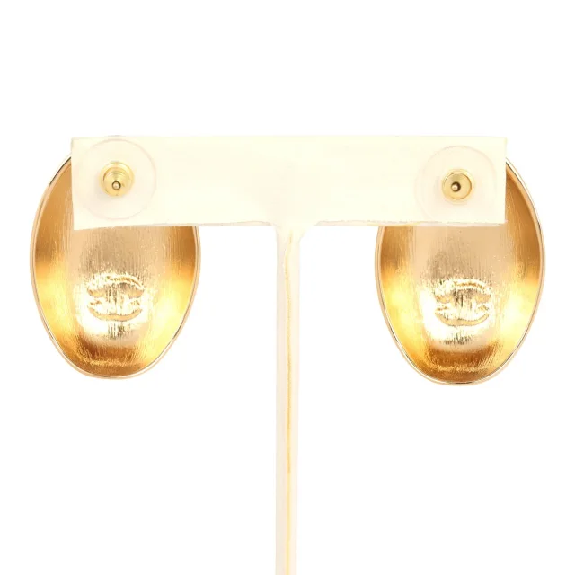 Chanel CC Oval Drop Earrings Black Resin, Gold Tone Hardware in Black Resin from Madison Avenue Couture, photo 3 of 5