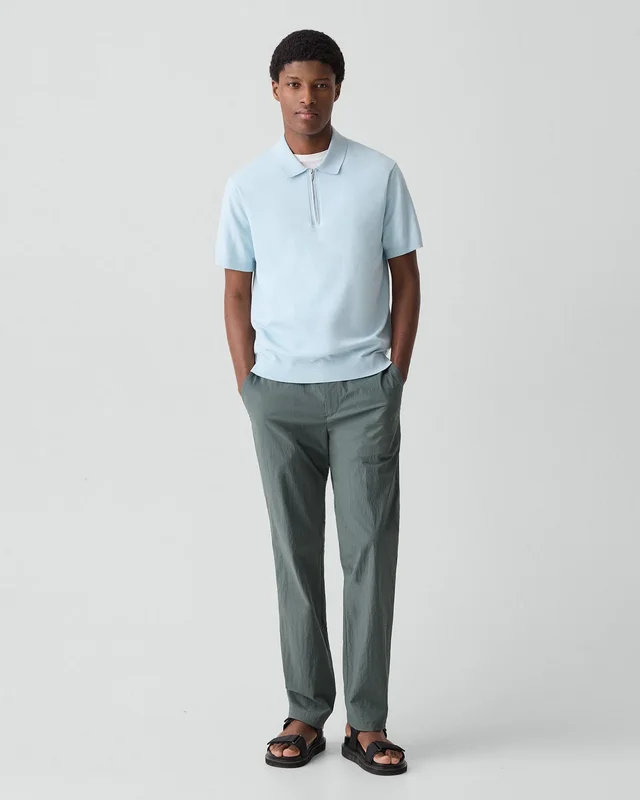 Theory Quarter-Zip Polo Shirt in Light Bilen in LIGHT OCEAN AIR 62% Viscose, 38% Polyester; Exclusive Of Elastic, photo 5 of 12 from Theory