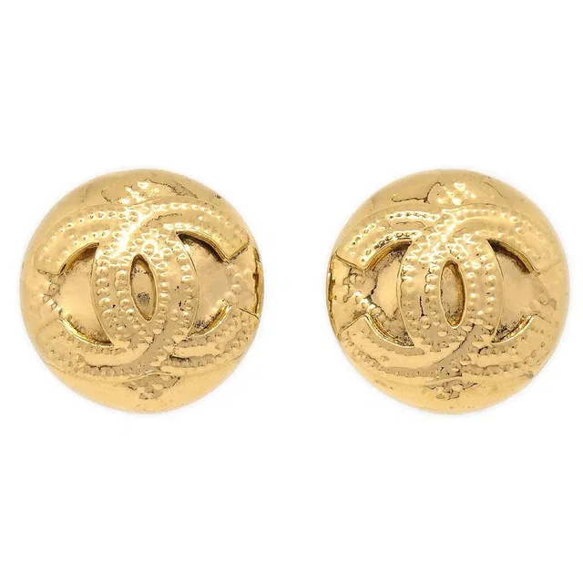 Chanel 1994 Gold Quilted 'CC' Round Earrings Small in Gold from AMORE Vintage Tokyo