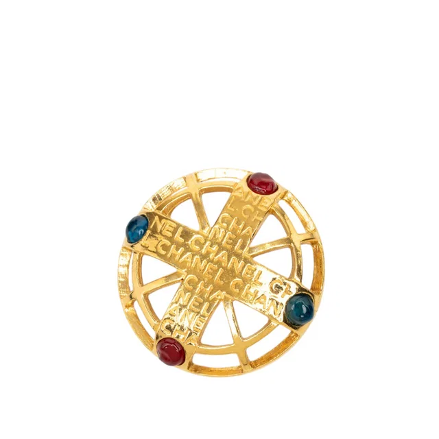 Gold Chanel CC Gold Plated Gripoix Brooch in Gold from Designer Revival