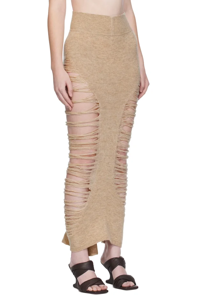 Rick Owens Beige Concordians Calf Dauphine Midi Skirt, photo 2 of 2 from SSENSE