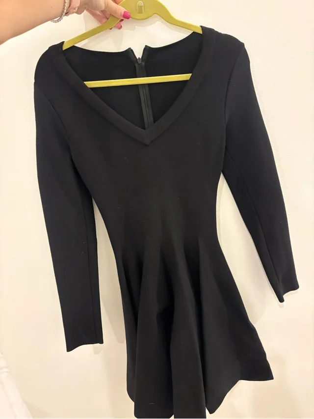 Alaïa Alaa Black V-Neck Long-Sleeve Fit-And-Flare Dress in black from Poshmark