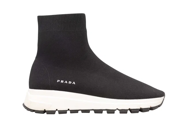 Black Prada High-Top Sock Sneakers Size 37 in Black from Designer Revival
