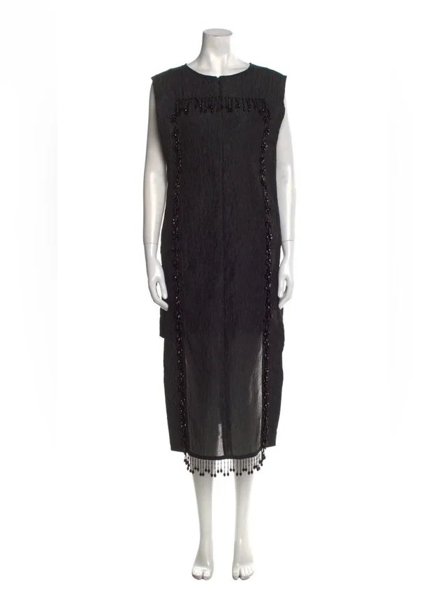 GANNI Beaded Midi Dress With Fringe in black from Poshmark