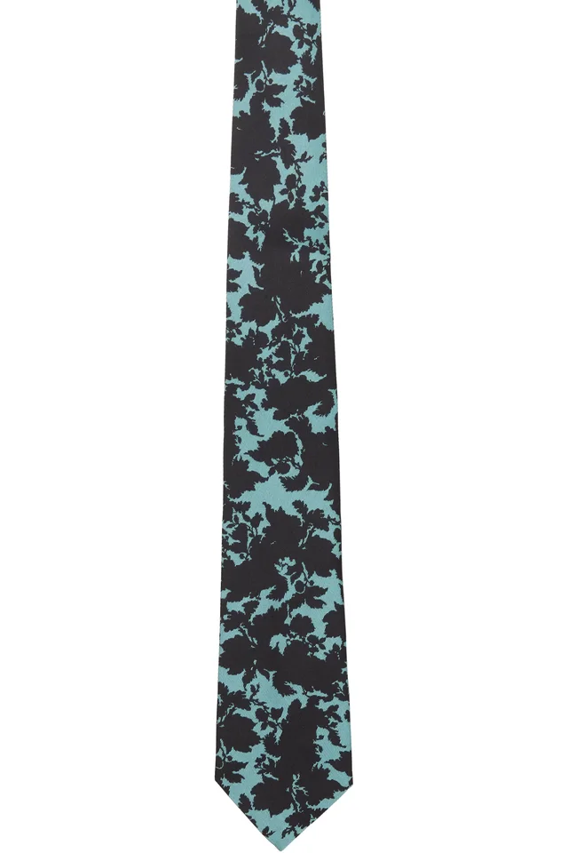 Blue & Black Printed Silk Tie, image 1 of 1 from SSENSE