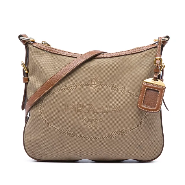 Beige Prada Canvas Canapa Logo Crossbody in Beige Canvas from Designer Revival