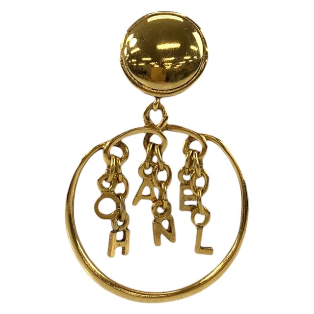 Chanel Logo Hoop Gold Plated Earrings One Side in Gold from The Reluxe