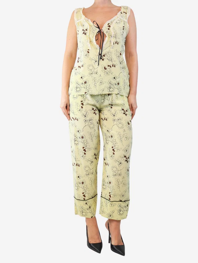 Marni Yellow floral cami top and trouser set - size M in Yellow Silk from Sign of the Times