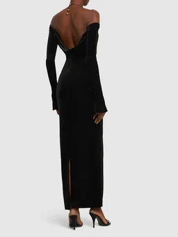 16arlington Long dress with bell sleeves in 92% Polyester, 8% Elastane, photo 3 of 5 from LUISAVIAROMA