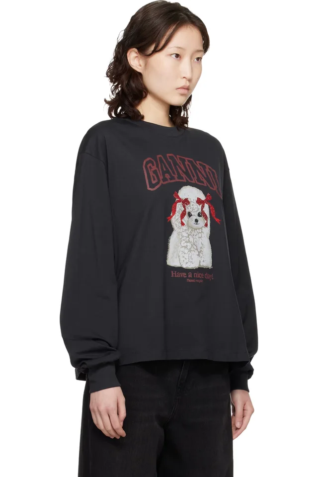 GANNI Black Poodle Longsleeve T-shirt, photo 2 of 4 from SSENSE