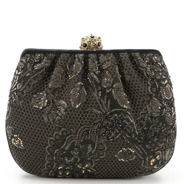 Judith Leiber Floral Lace Rhinestone Clutch Sparkle Evening Bag Black Gold in gold|black from Poshmark