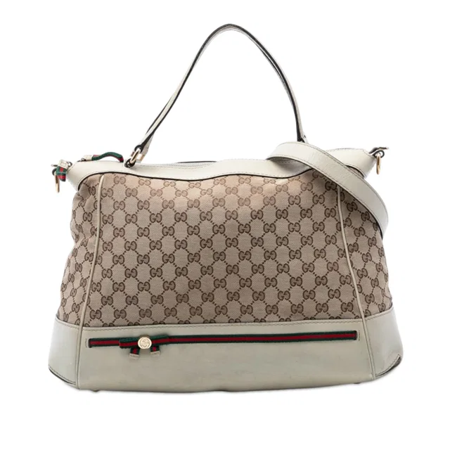 Beige Gucci GG Canvas Web Mayfair Satchel in Beige Canvas from Designer Revival
