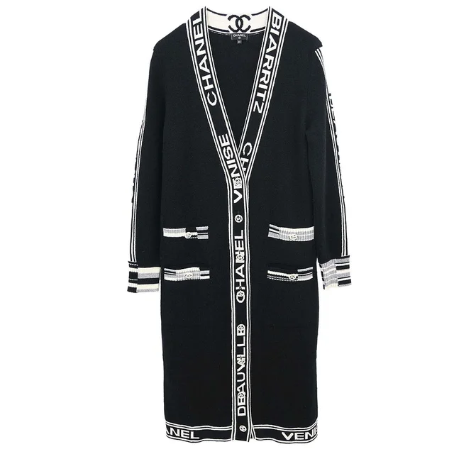 Chanel 2019 Long Cardigan Black #34 in Black Cashmere from AMORE Vintage Tokyo