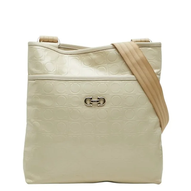 Ferragamo Gancini Crossbody Shoulder Bag Au-21 B492 Ivory Patent Le... in brown|neutral Patent leather from Poshmark