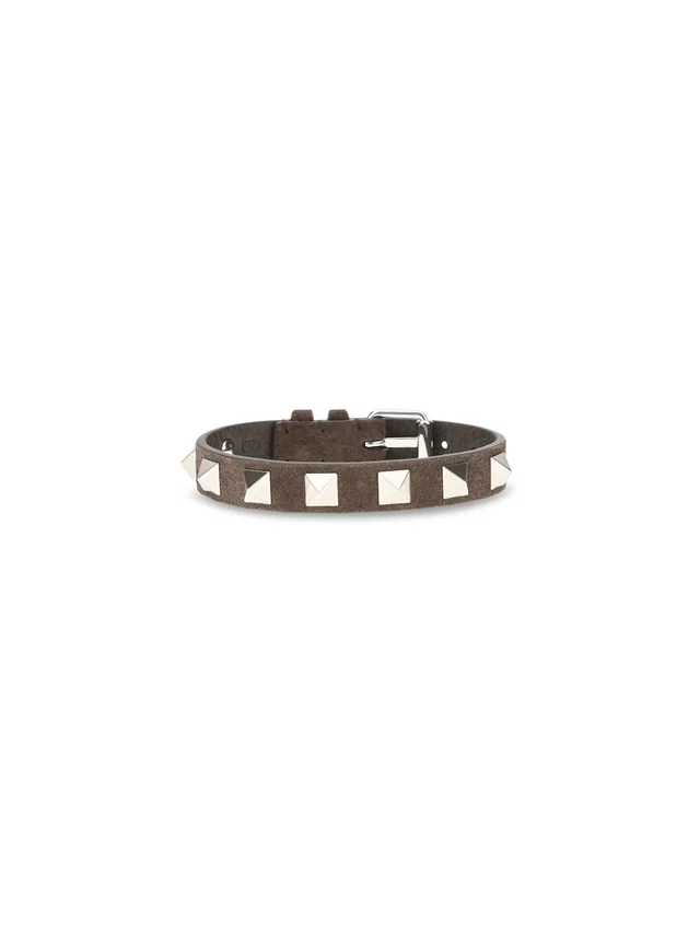 Valentino Garavani Rockstud Bracelet — Brown Calf Leather Bracelets in Brown Calfskin from HEWI