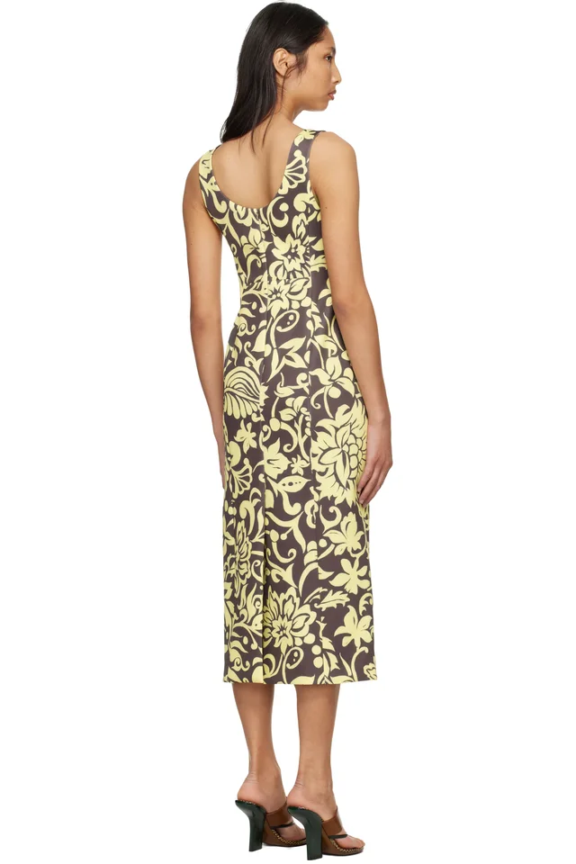 Dries Van Noten Yellow & Taupe Fitted Structured Maxi Dress, photo 3 of 4 from SSENSE
