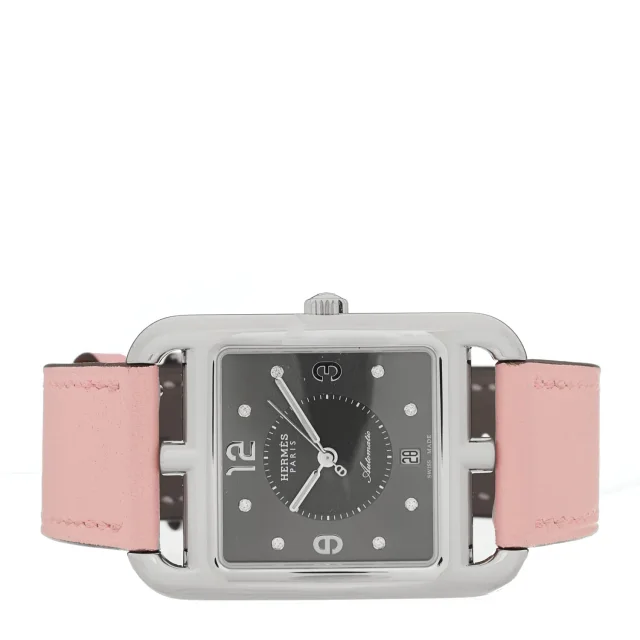 Hermès Stainless Steel Swift Diamond 29mm Cape Cod Automatic Watch Rose Sakura in Pink Swift leather from FASHIONPHILE, photo 2 of 5
