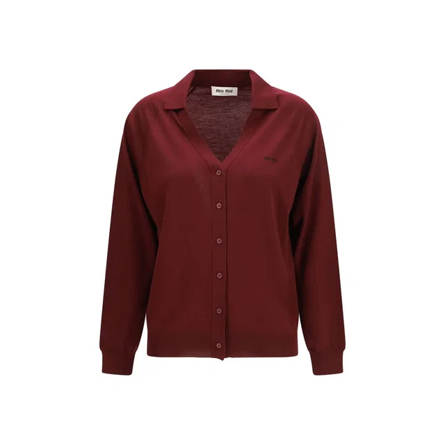 Miu Miu Bordeaux Wool Oves Aries Cardigan in Burgundy Wool from HEWI