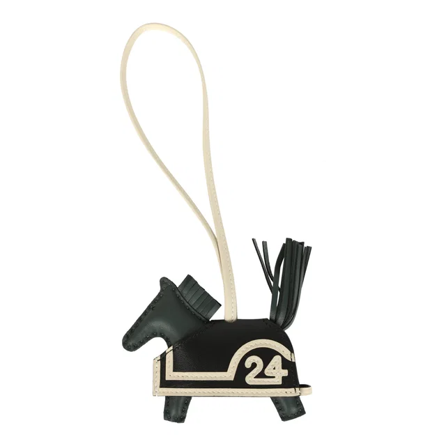 Hermès Rodeo Robeo 24 Charm PM Vert Mangrove, Craie, Black Milo Lambskin in Black Lambskin from Madison Avenue Couture