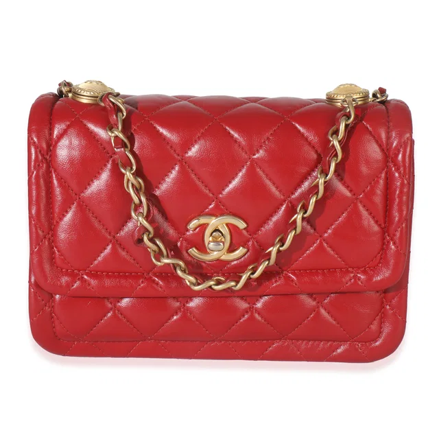 Chanel Red Quilted Puffy Calfskin Small Twist Your Buttons Flap Bag Leather Handbag in Red Calfskin from HEWI
