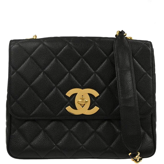 Chanel 1994-1996 Black Caviar Skin Shoulder Bag in Black Caviar leather from AMORE Vintage Tokyo