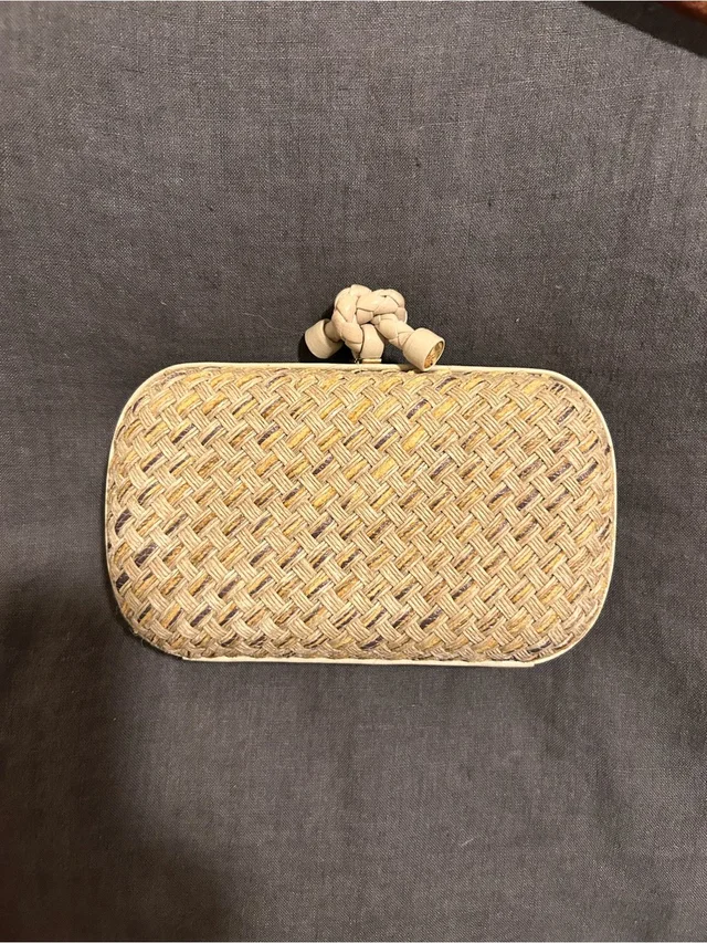 Bottega Veneta Woven Straw Clutch In Natural Beige With Knotted Leather Top in neutral|brown Woven leather from Poshmark