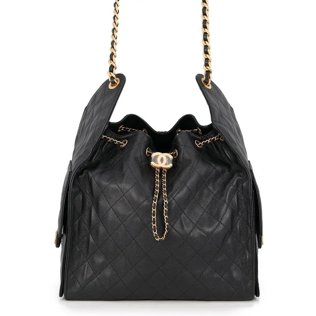 Chanel Chain Shoulder Bag 25 CC Logo Quilted Caviar Leather Black in Black Caviar leather from The Reluxe