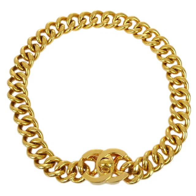 Chanel Turnlock Chain Pendant Necklace Gold 96A in Gold from AMORE Vintage Tokyo