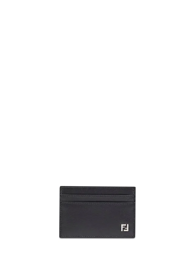 Fendi Squared Ff Metal Detail Card Case — Black Calf Leather Cases in Black Calfskin from HEWI