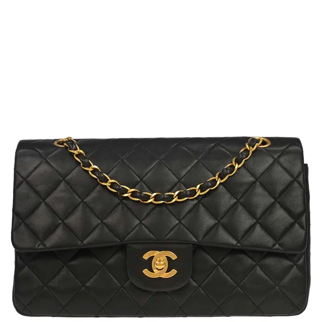 Chanel 1994-1996 Black Lambskin Medium Classic Double Flap Shoulder Bag in Black Lambskin from AMORE Vintage Tokyo