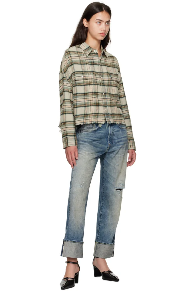 R13 Blue Cuffed Boyfriend Jeans, photo 4 of 4 from SSENSE