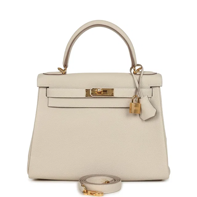 Hermès Kelly Retourne 28 Craie Togo Gold Hardware in White Togo leather from Madison Avenue Couture
