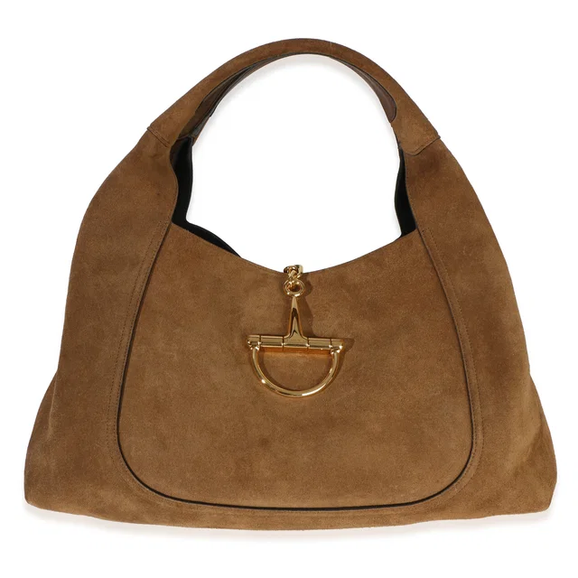 Gucci Brown Suede Horsebit Maxi Shoulder Bag in Brown Suede from myGemma