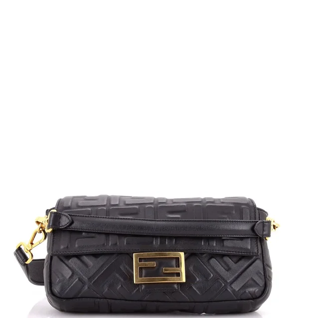 Fendi Baguette NM Bag Zucca Embossed Leather Medium in black Leather from Rebag