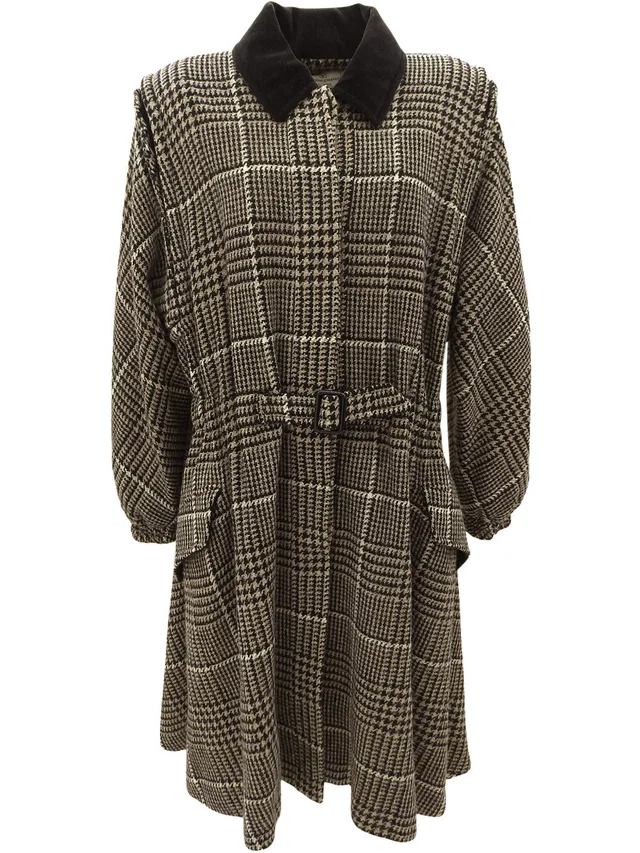 Valentino Garavani Checked Long Coat #10 Brown/Black in Black from VINTAGE QOO TOKYO