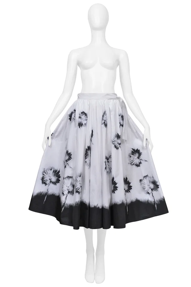 Prada White Skirt With Black Flowers And Dipped Hem in Black from Resurrection Vintage